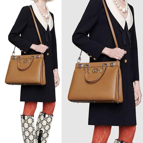 GUCCI BAG 564714 ZUMI MEDIUM GRAINY TAUPE LEATHER TOP HANDLE INTERLOCKING G LOGO - Picture 2 of 16